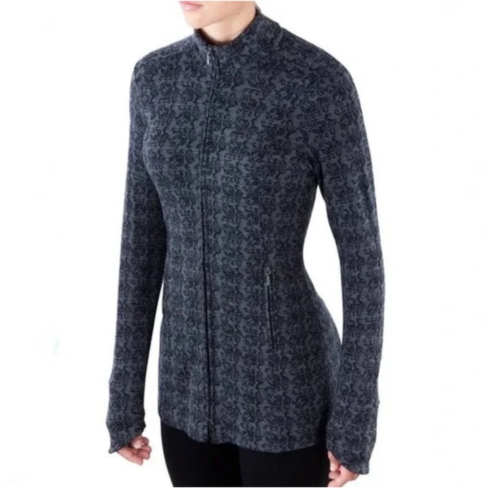 Ibex Juliette Merino Wool Jacquard Knit Full Zip Tunic Cardigan Sweater Gray-XS